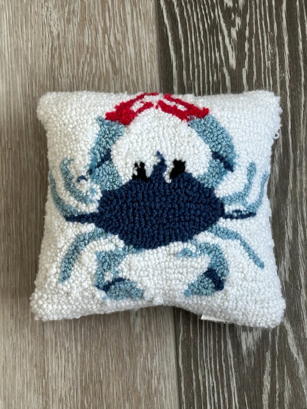 NWT C&F Home Coastal Blue Crab Mini Pillow 8" x 8" Fun Hooked Texture